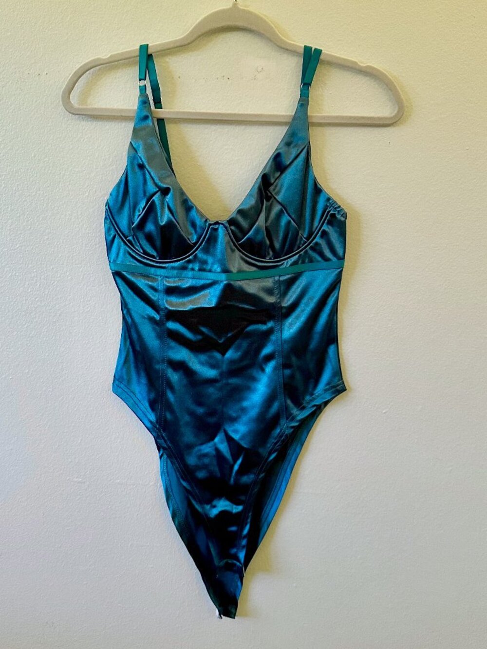 Emerald Green Satin Bustier Bodysuit - Size Medium